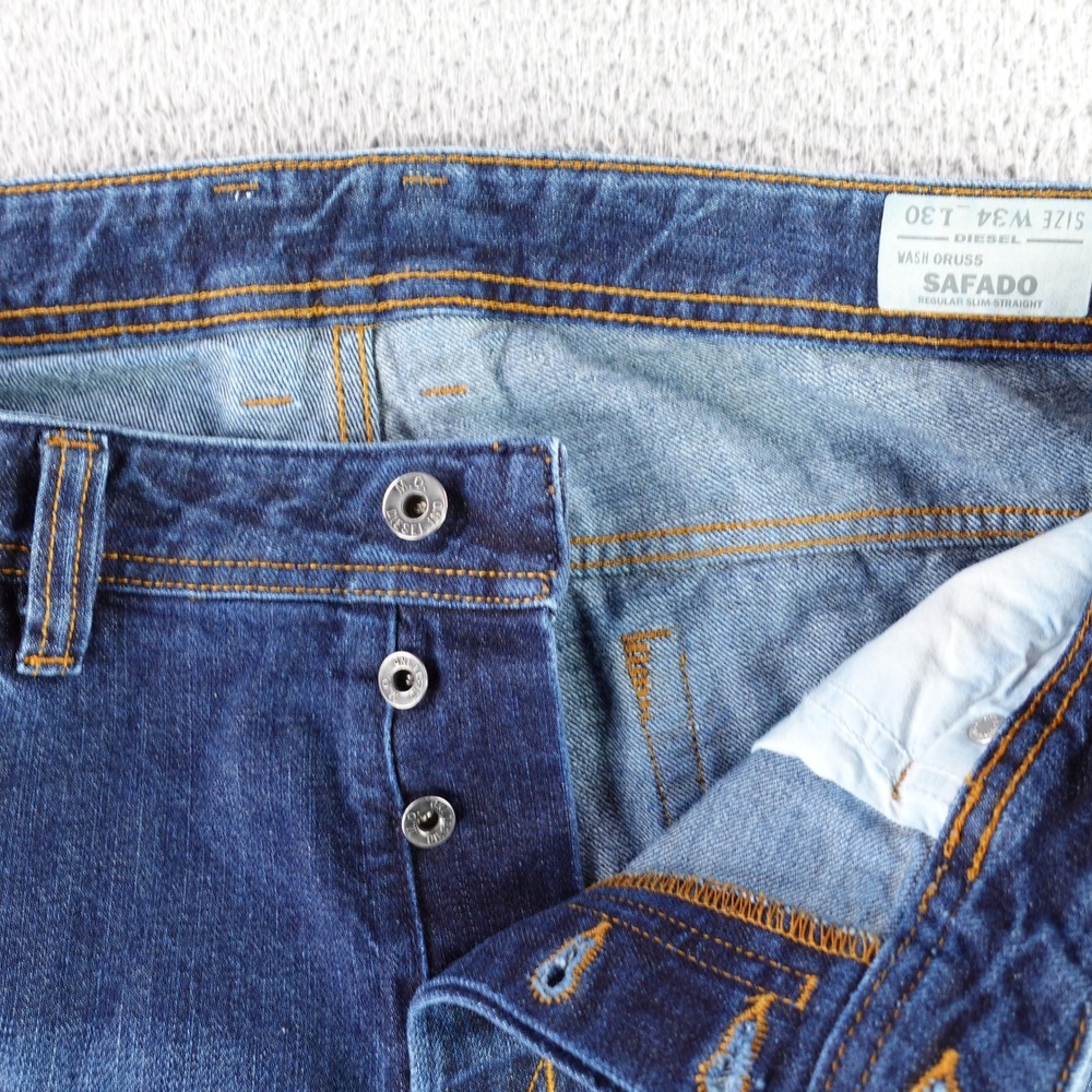 Diesel Safado Jeans Mens 34x32 Blue Regular Slim Straight Wash 0RUS5 Made in USA